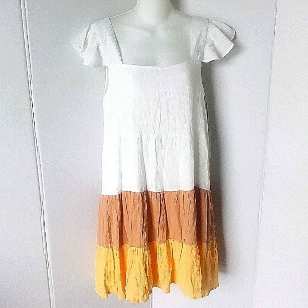 Womens MARGAUX RIVIERA Layered Color Blocked Ruffles Midi Dress Size PS